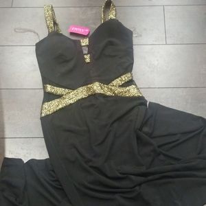 Black stretchy evening maxi gown spaghetti straps